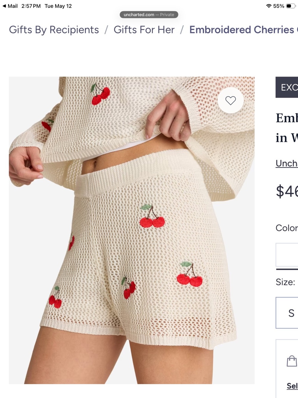 White Knit Cherry Embroidered Shorts